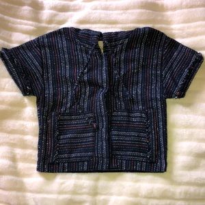 Rachel Roy hooded short sleeve button up baja style pull over